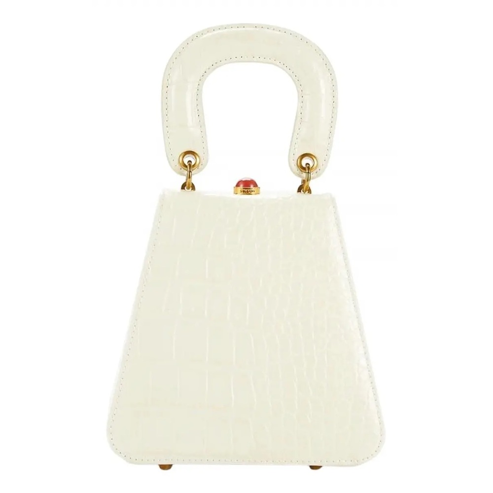 Staud white croc embossed leather top handle Kenny bag